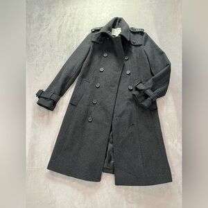 London Fog Heritage Trench Coat Sz XS Charcoal Gray Wool Blend Classic Chic